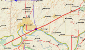 The track the tornado took across southern Indiana